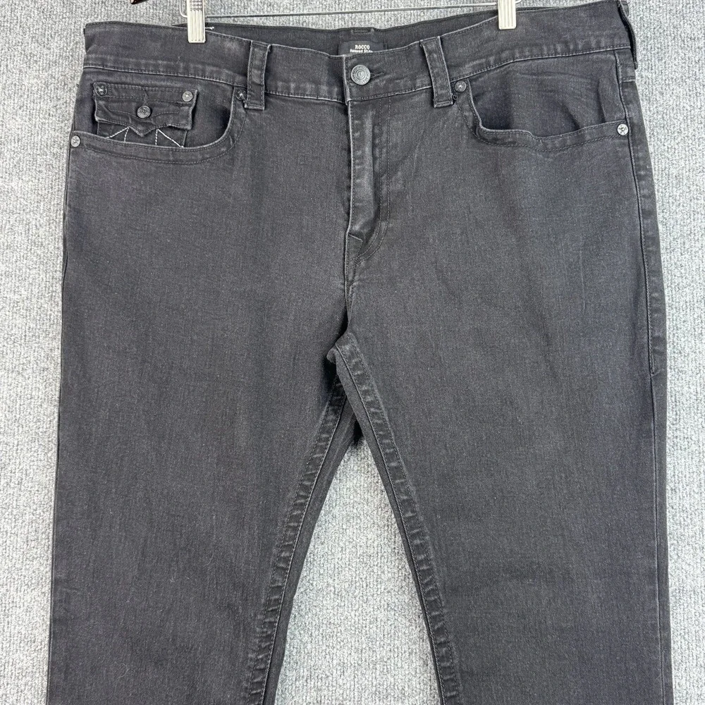 True Religion Rocco Jeans Mens 42x33 Black Relaxed Skinny Denim Casual Stretch